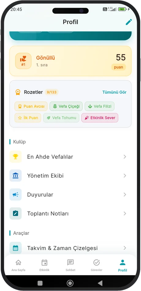 Uygulamada puan ve rozetler