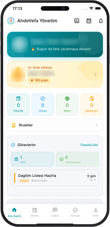 Ahde Vefa Event ana sayfa ekranı